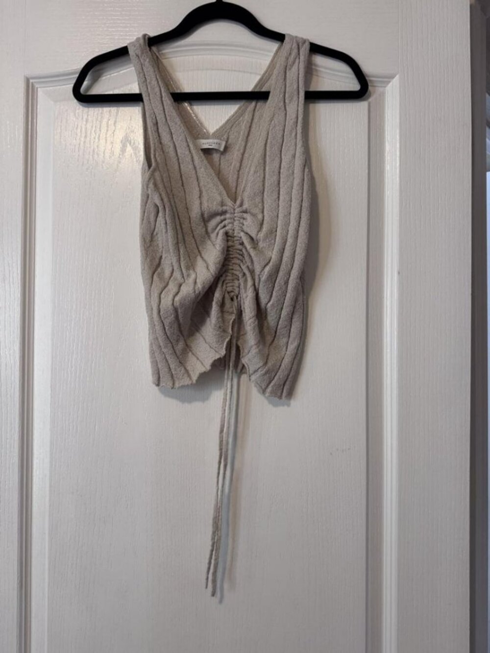 NUDELUCY Beige Ruched Drawstring Knit Top XXL